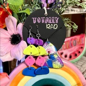 Neon 80s inspired necklace and earring collection. Polymer clay and light weight